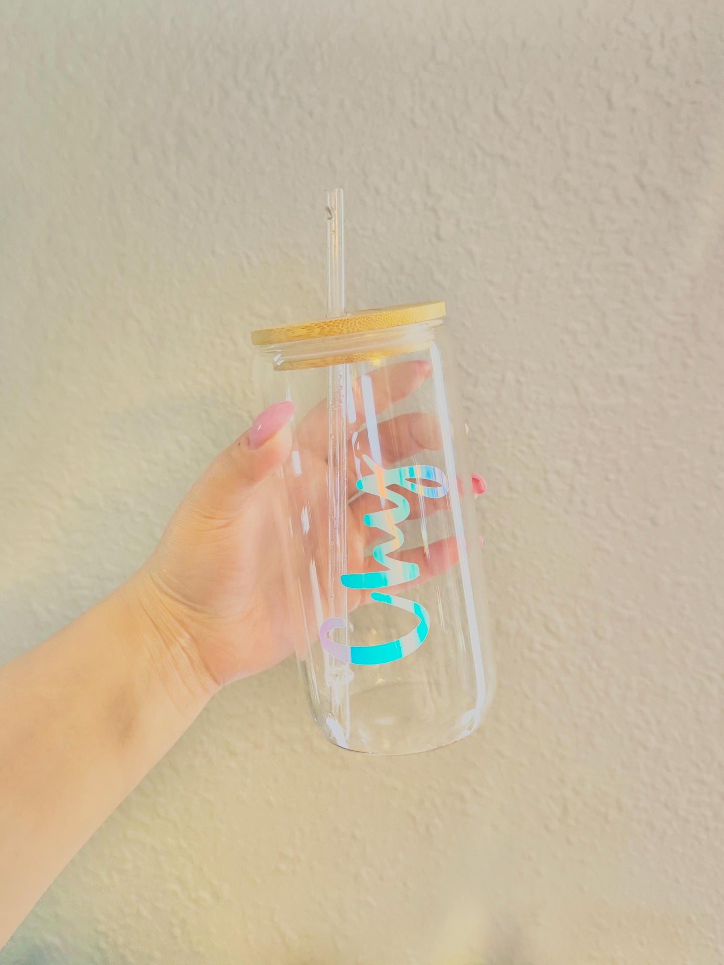 Personalized Glass Can Cup with Lid & Straw | Bridesmaid Gift