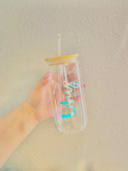 Personalized Glass Can Cup with Lid & Straw | Bridesmaid Gift