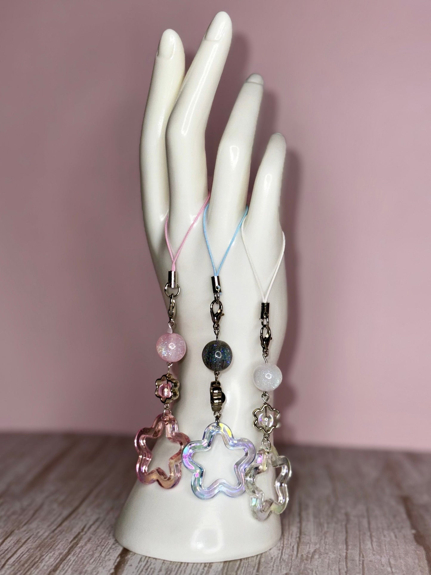 Cats Eye Flower Phone Charm, Handmade Beaded Phone Dangle