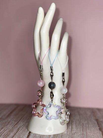 Cats Eye Flower Phone Charm, Handmade Beaded Phone Dangle