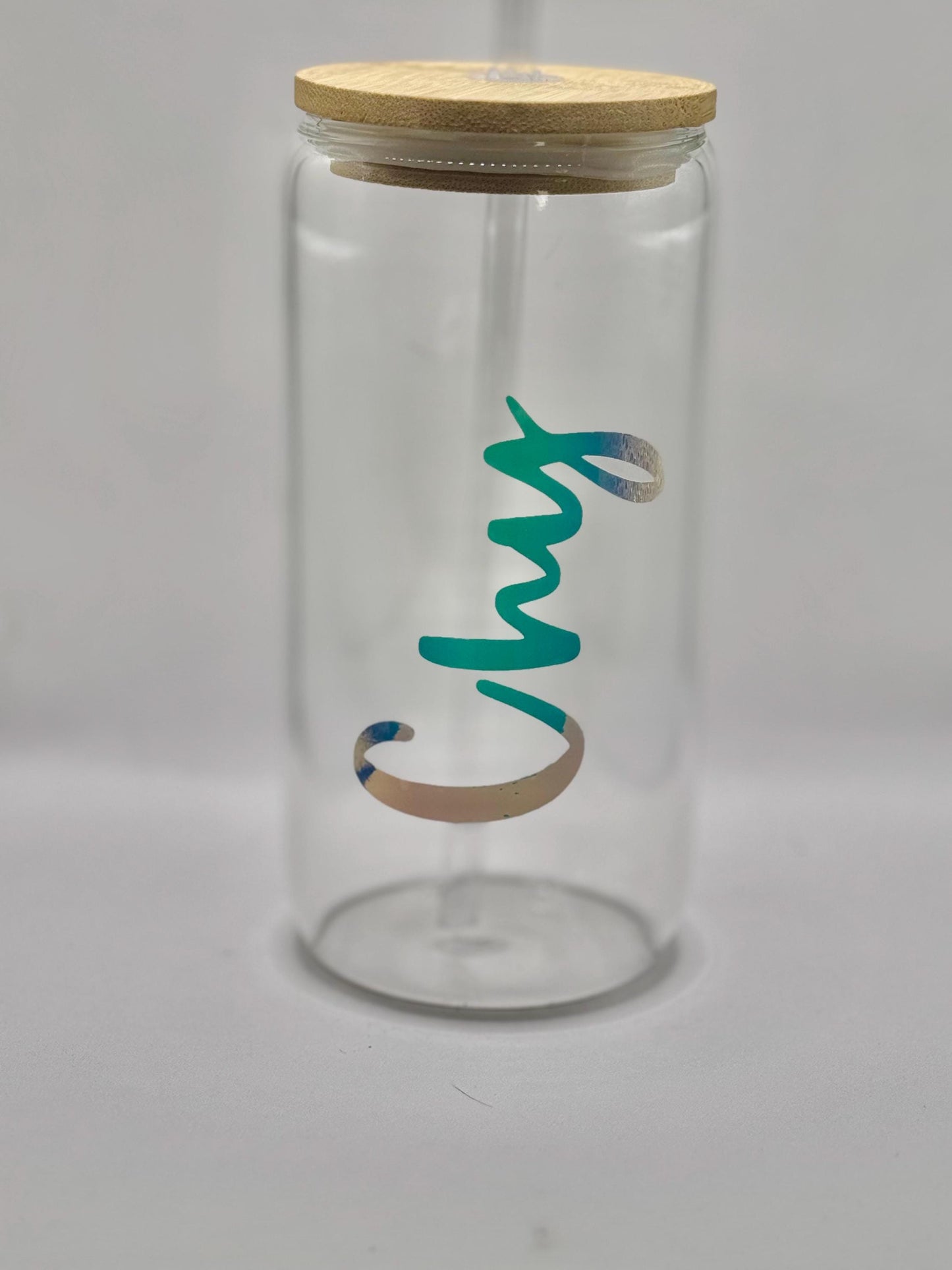 Personalized Glass Can Cup with Lid & Straw | Bridesmaid Gift
