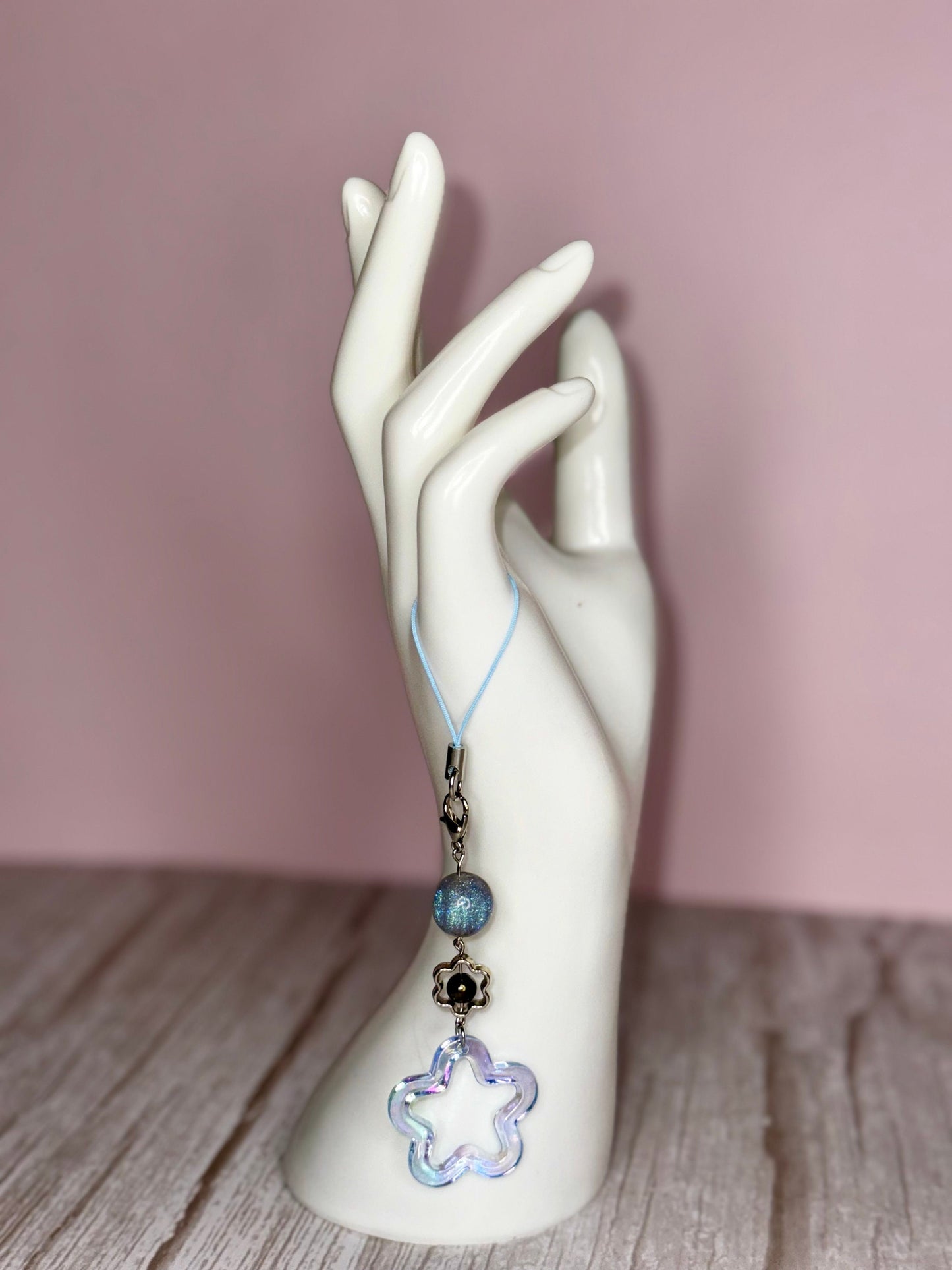 Cats Eye Flower Phone Charm, Handmade Beaded Phone Dangle