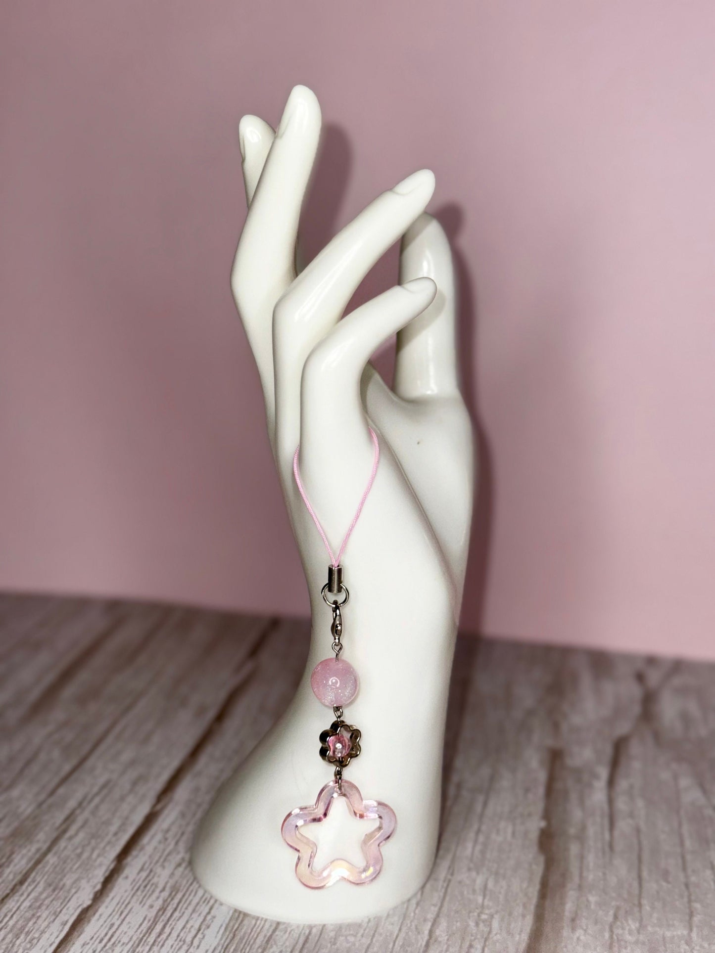 Cats Eye Flower Phone Charm, Handmade Beaded Phone Dangle