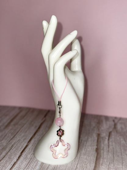 Cats Eye Flower Phone Charm, Handmade Beaded Phone Dangle