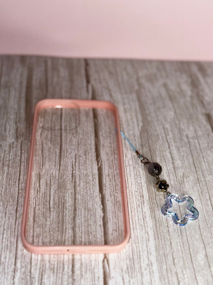 Cats Eye Flower Phone Charm, Handmade Beaded Phone Dangle