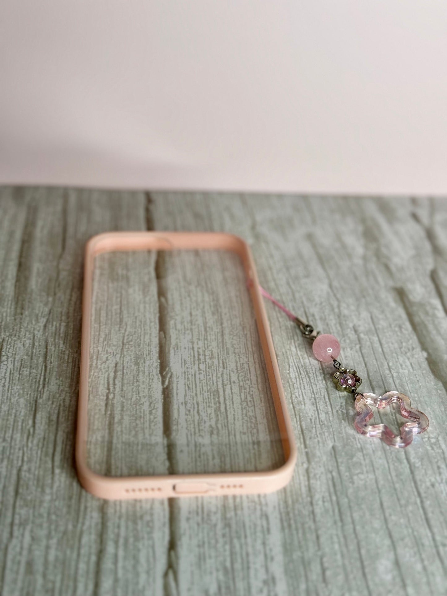 Cats Eye Flower Phone Charm, Handmade Beaded Phone Dangle