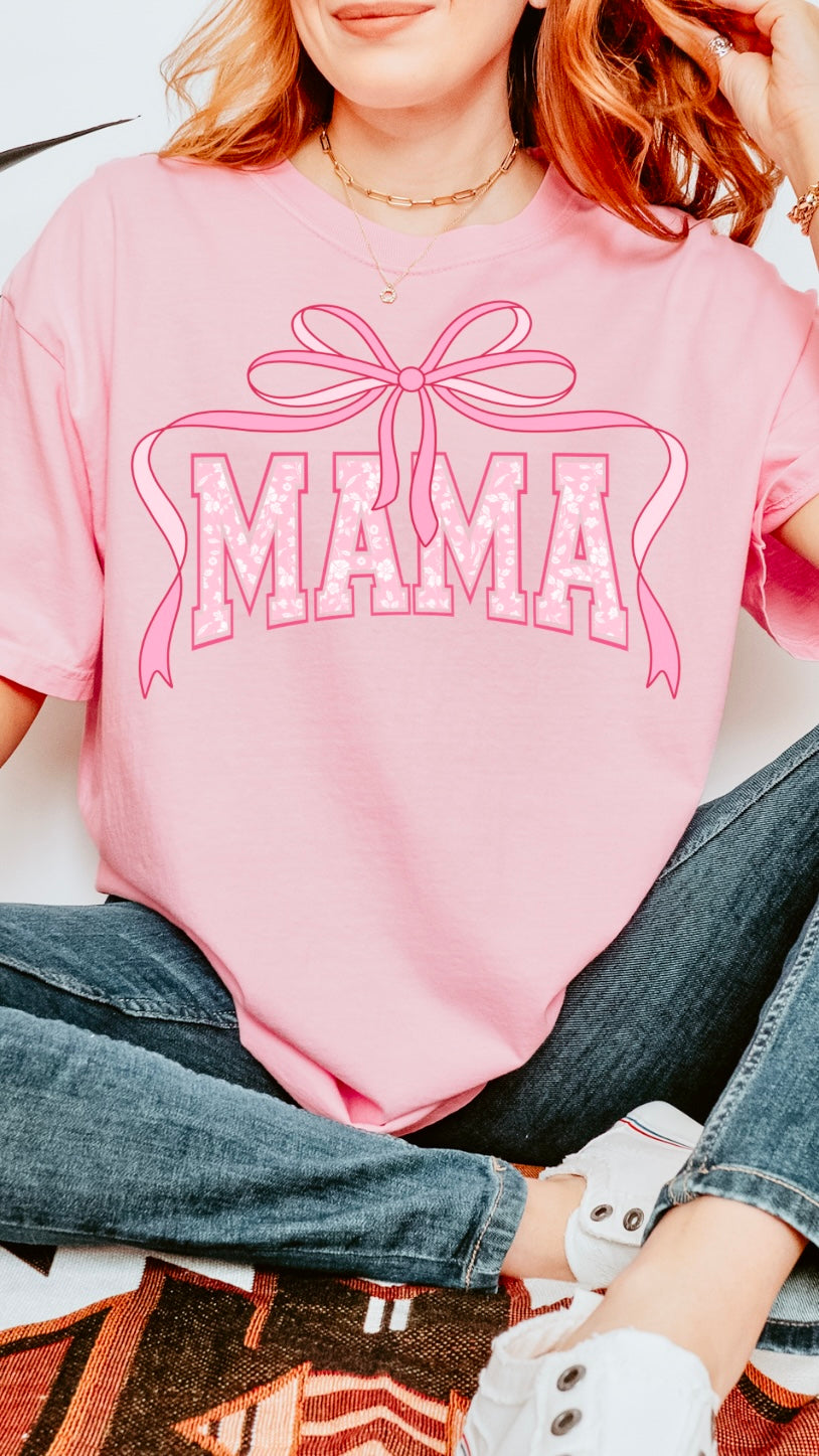 Coquette Mama Bow Graphic Tee | Cute Pink Mama Shirt