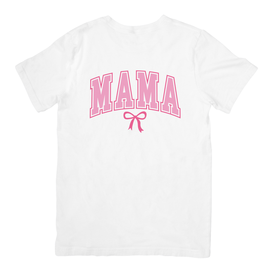 Varsity Mama Bow Graphic Tee | Pink Mama Shirt