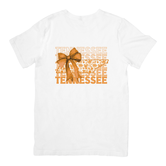 Tennessee Coquette Bow Graphic Tee | Floral Tennessee State Shirt with Bow