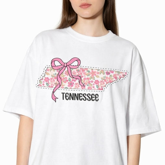 Floral Tennessee Bow Shirt | Cute Tennessee Graphic Tee | Southern Aesthetic Comfort Colors Tee