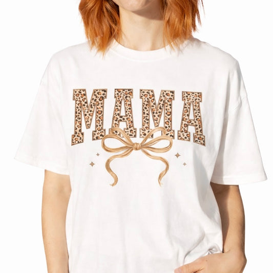 Leopard Mama Bow Shirt | Comfort Colors Graphic Tee | Trendy Mom T-Shirt