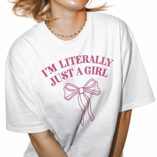 “I’m Literally Just a Girl” Bow Shirt | Pink Coquette Comfort Colors Graphic Tee