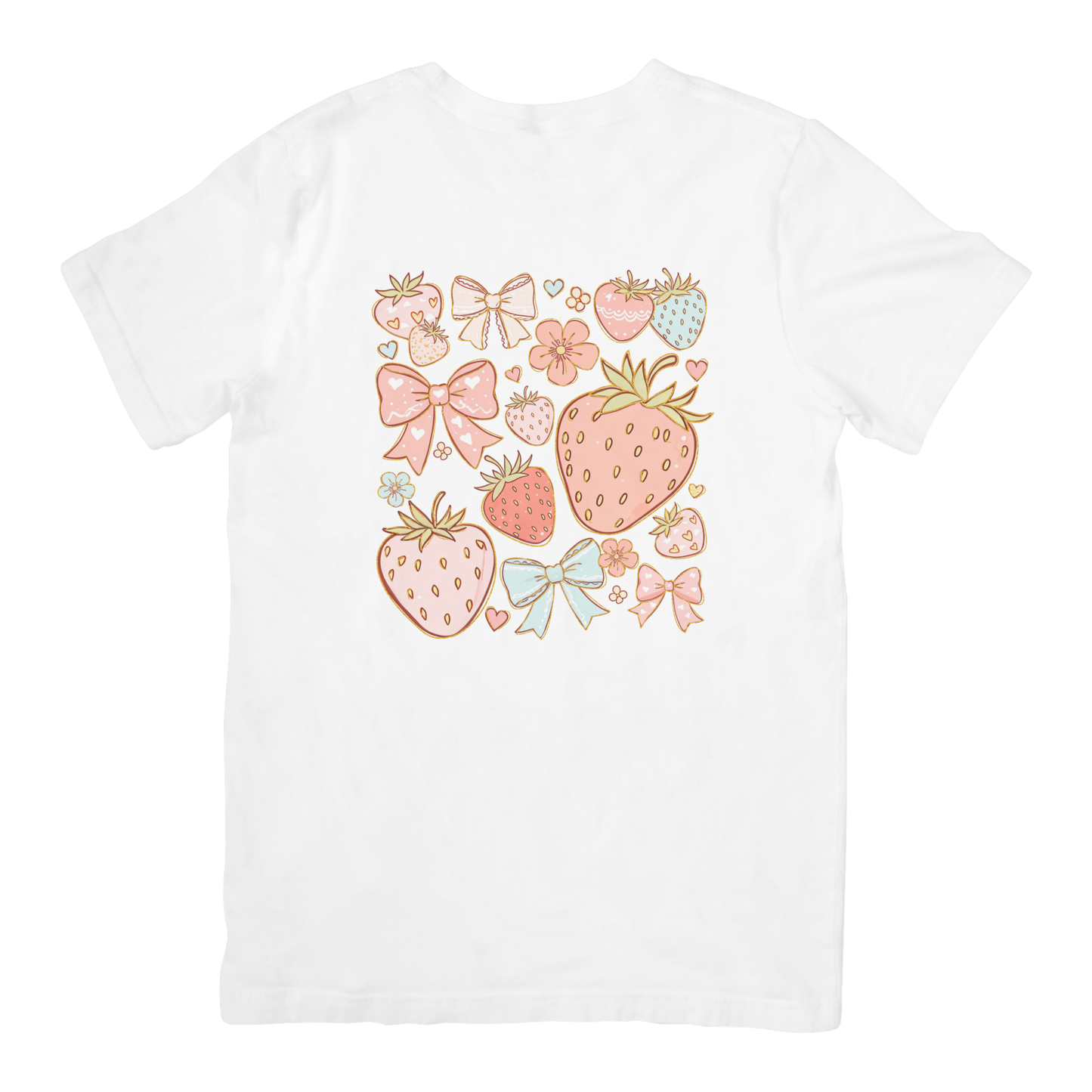 Strawberry Bow Graphic Tee | Cute Coquette Strawberry Shirt | Pink Bows & Strawberries Aesthetic Tee | Comfort Colors Graphic Tee