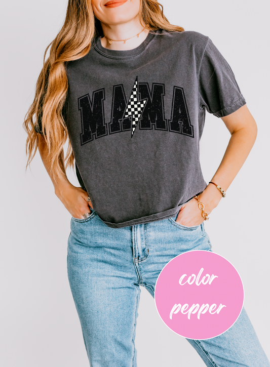 Distressed Mama Graphic Tee | Edgy Mama Lightning Bolt Shirt