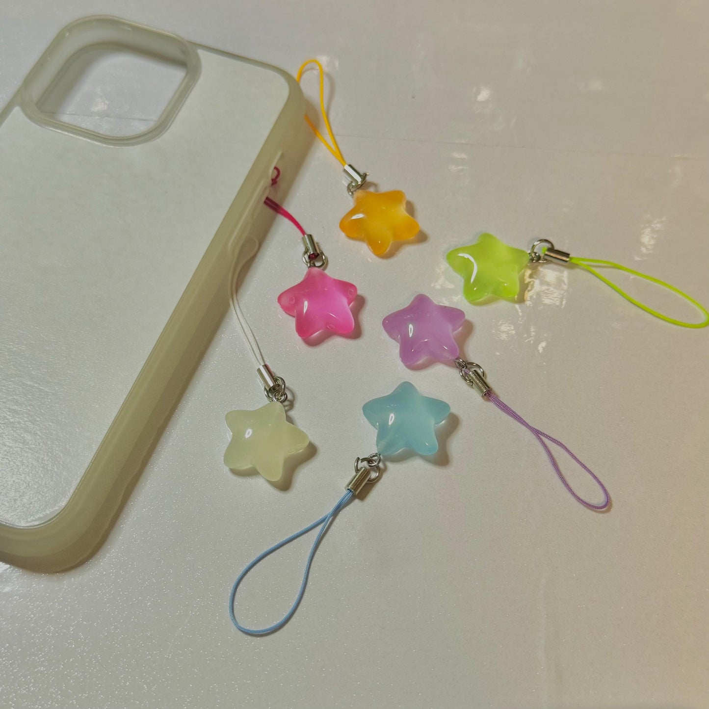 Glow In The Dark Star Phone Charm | Glowing Phone Charm Bead | Beaded Phone Accessory | Glow Charm Phone Strap | Cell Phone Decoration