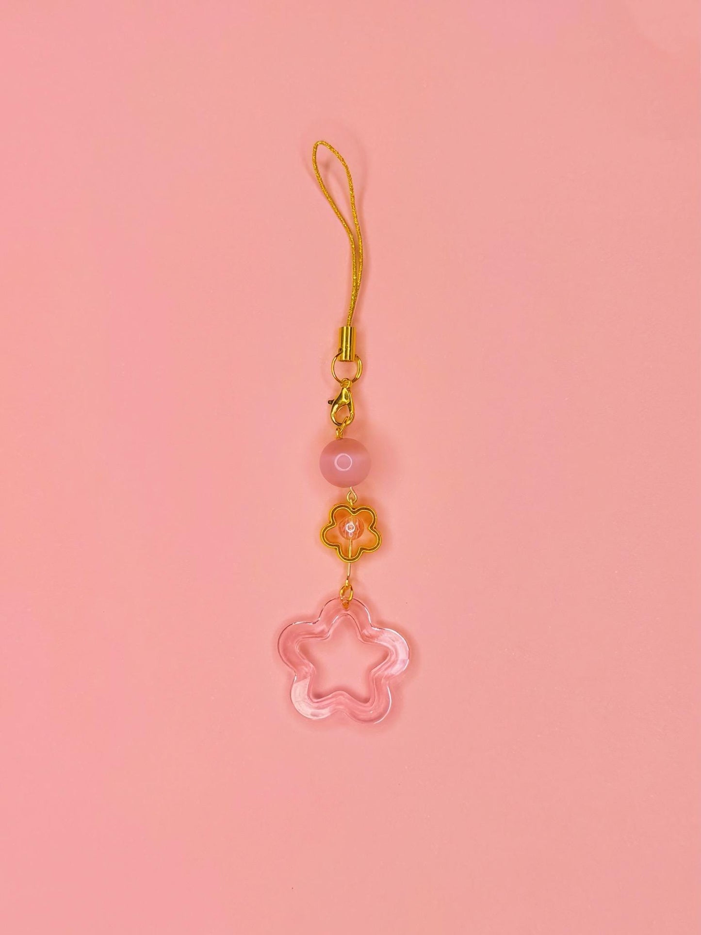 Cats Eye Flower Phone Charm, Handmade Beaded Phone Dangle