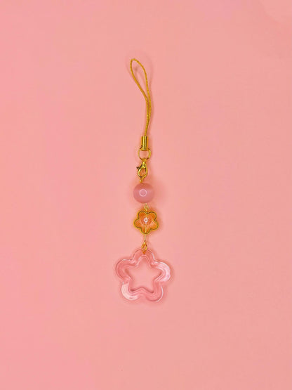 Cats Eye Flower Phone Charm, Handmade Beaded Phone Dangle