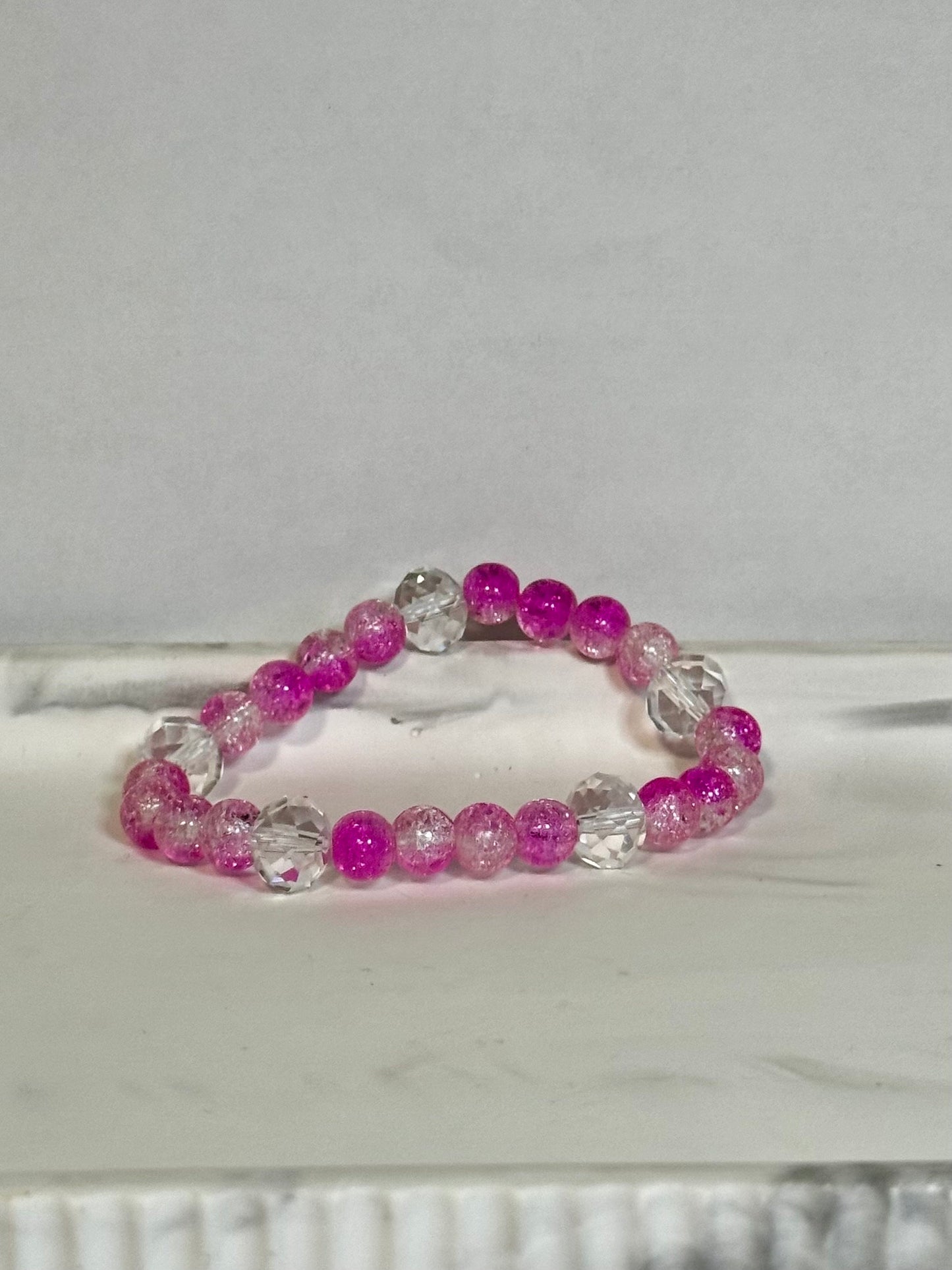 Crystal and Pink Glass Bead Bracelet, Beaded Jewelry, Gift for Her