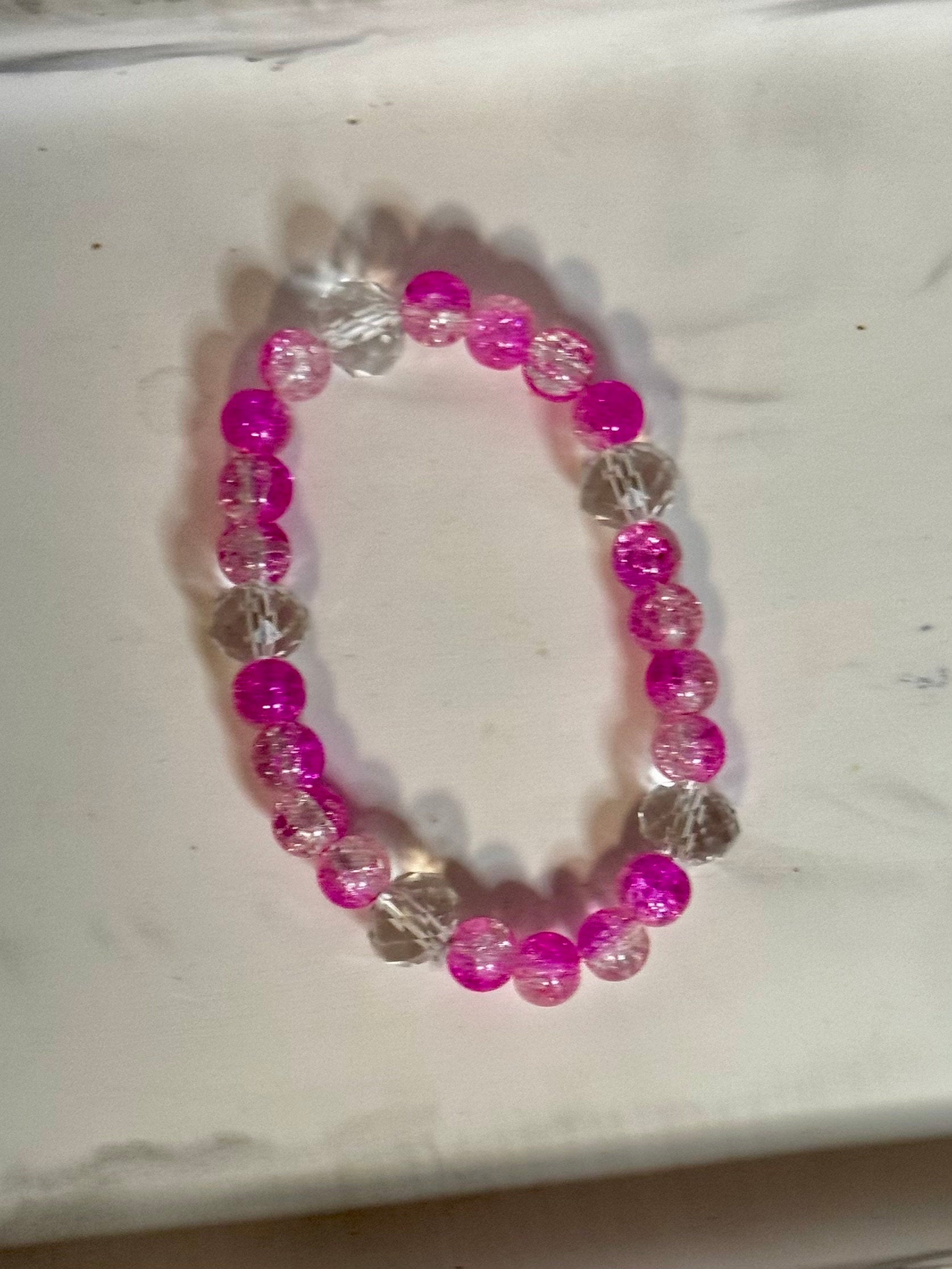 Crystal and Pink Glass Bead Bracelet, Beaded Jewelry, Gift for Her