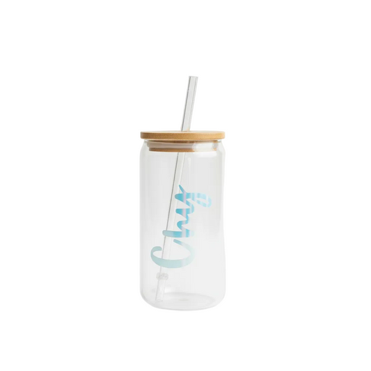 Personalized Glass Can Cup with white background