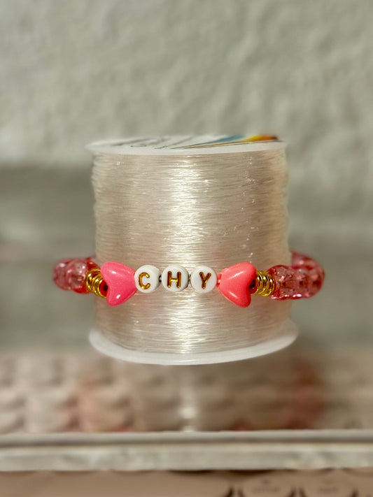 Personalized Beaded Name Bracelet, Valentine’s Gifts for Her, Stretch Bracelet, Gold and Pink Name Bracelet