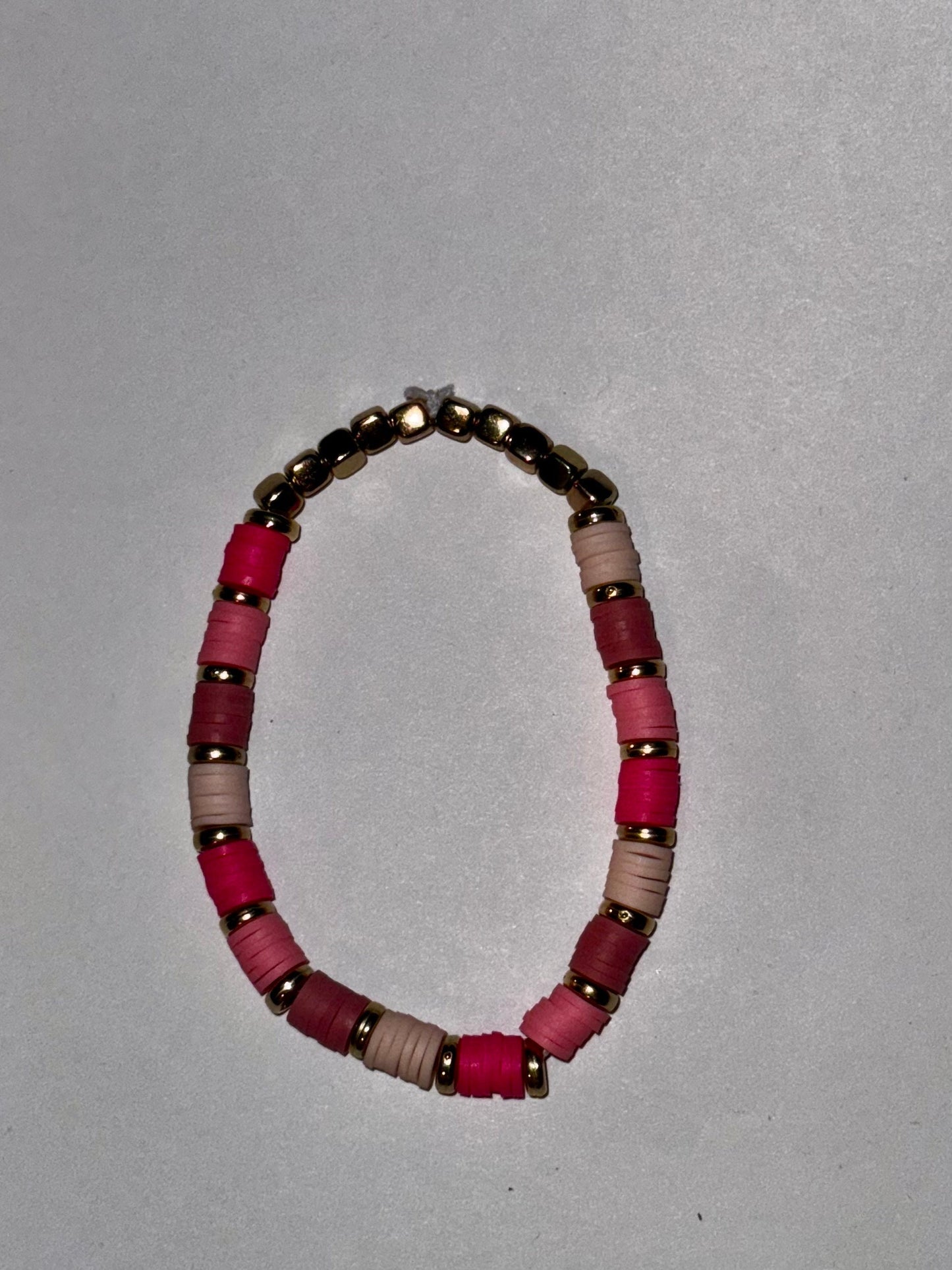 Gold and Pink Gradient Clay Bead Heishi Bracelet