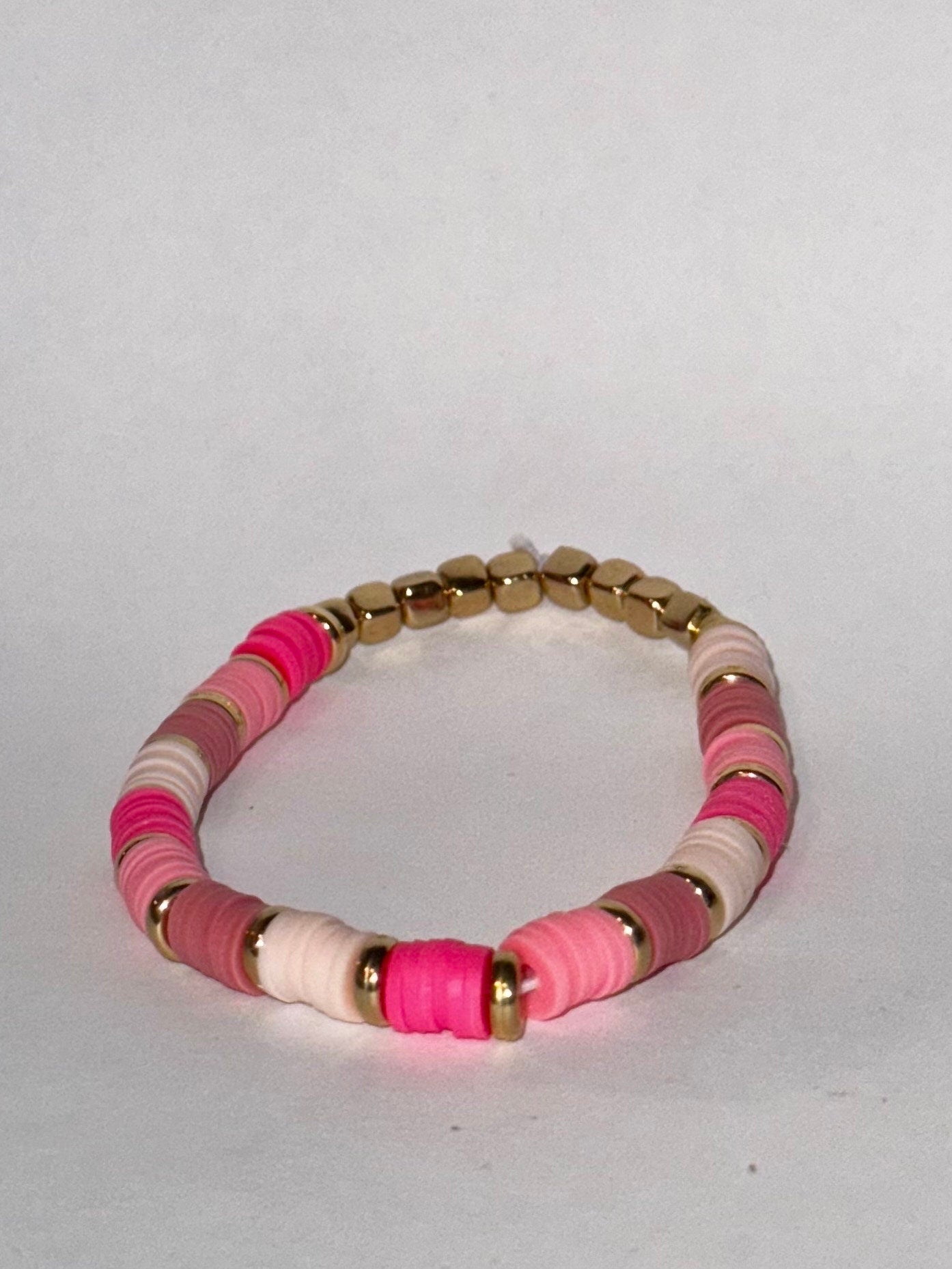 Gold and Pink Gradient Clay Bead Heishi Bracelet