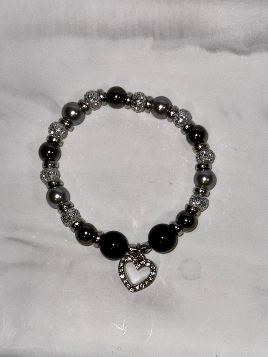 Silver Beaded Bracelet, Beaded Jewelry, Women's Charm Bracelet, Stretch Bracelet, Silver Bracelet, Gifts for Her