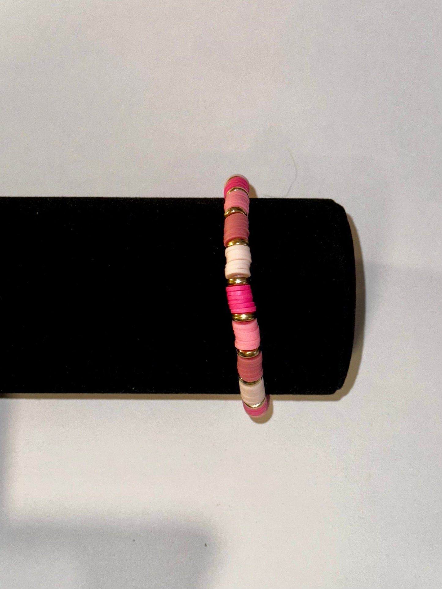 Gold and Pink Gradient Clay Bead Heishi Bracelet