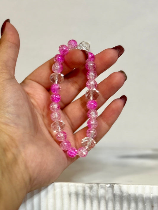 Crystal and Pink Glass Bead Bracelet, Beaded Jewelry, Gift for Her