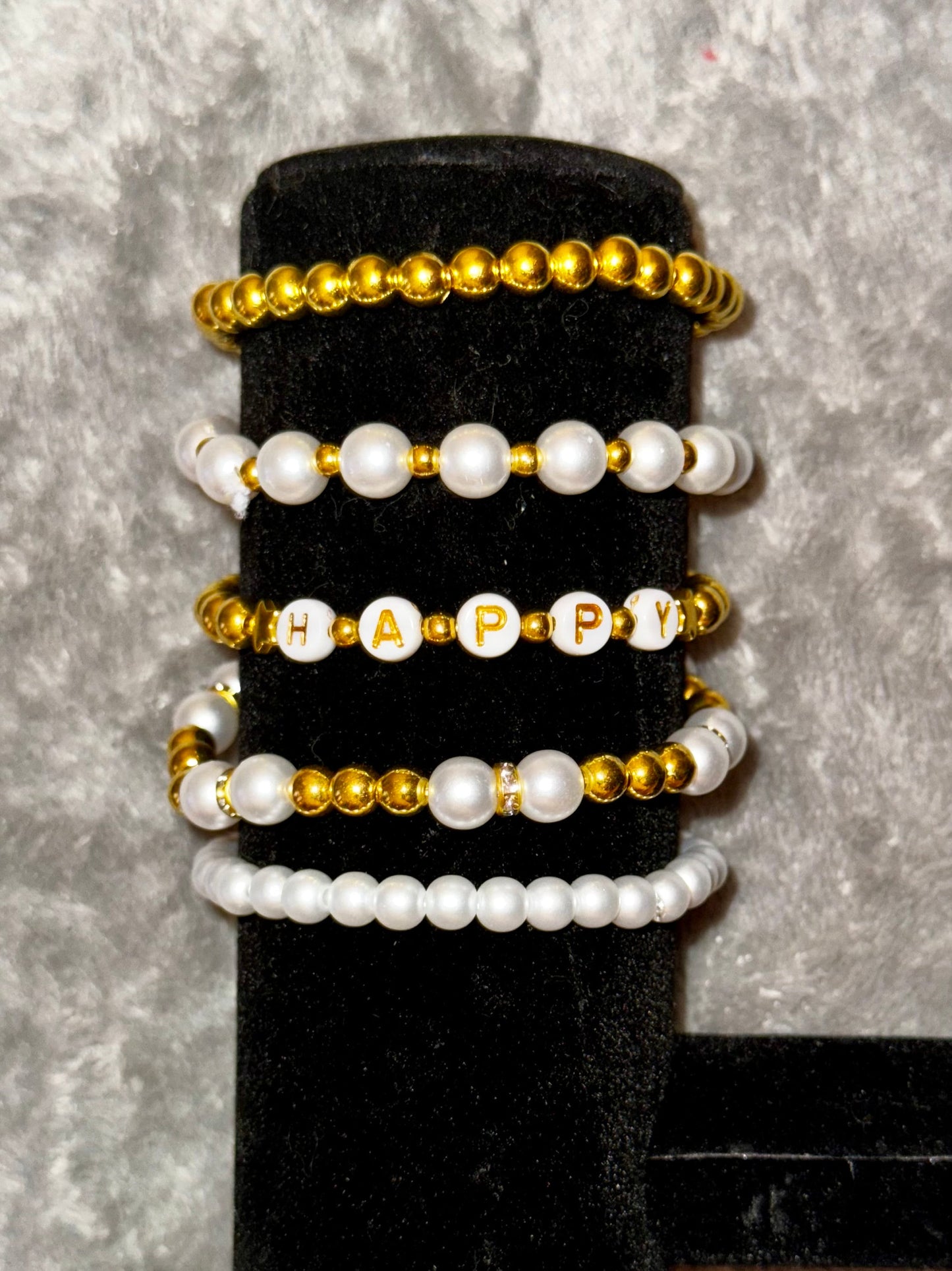 Gold and Pearl Stacking Bracelets, Gifts for Her, Women’s Beaded Bracelet Jewelry, Stretch Bracelet