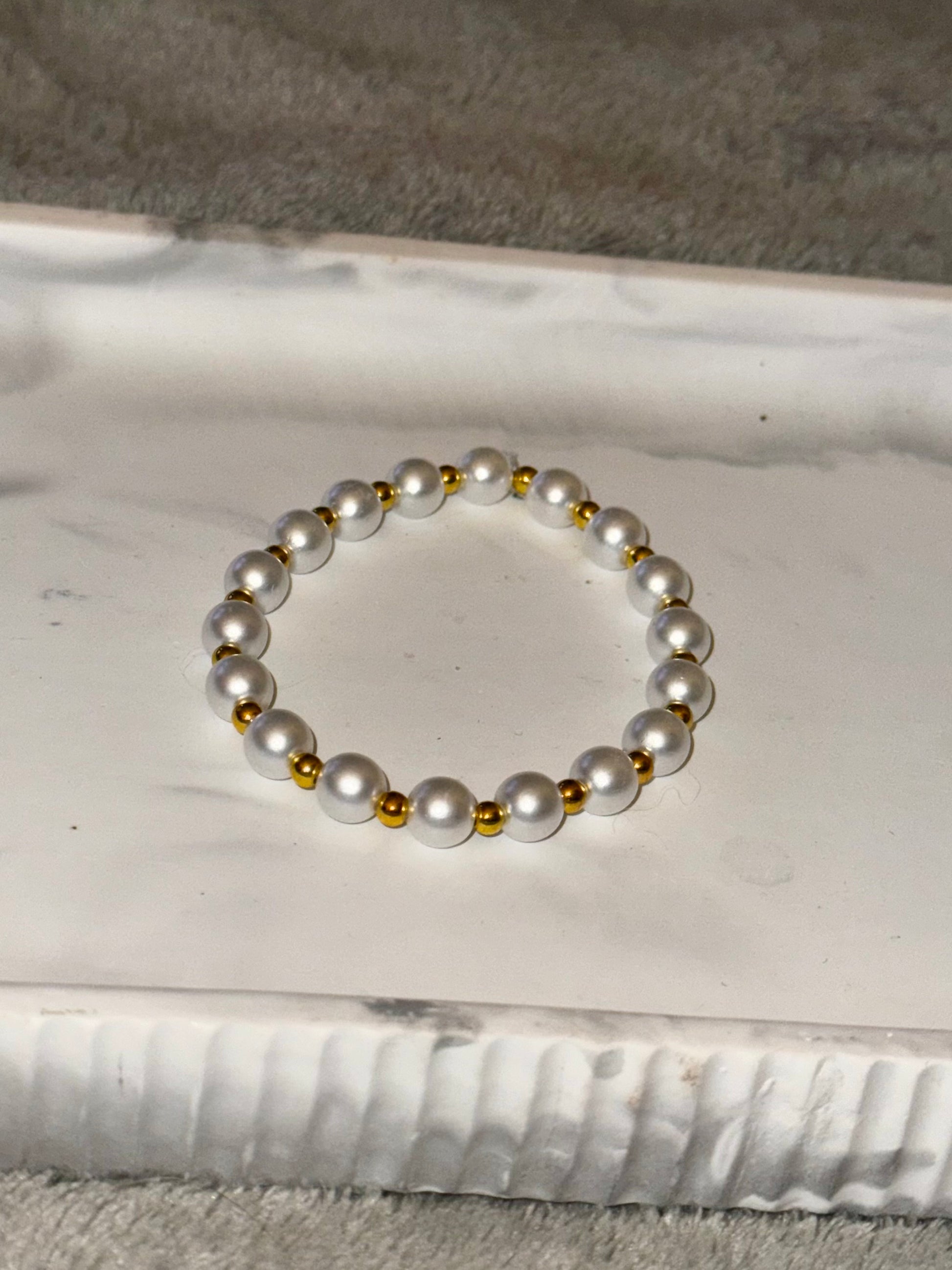 Gold and Pearl Stacking Bracelets, Gifts for Her, Women’s Beaded Bracelet Jewelry, Stretch Bracelet